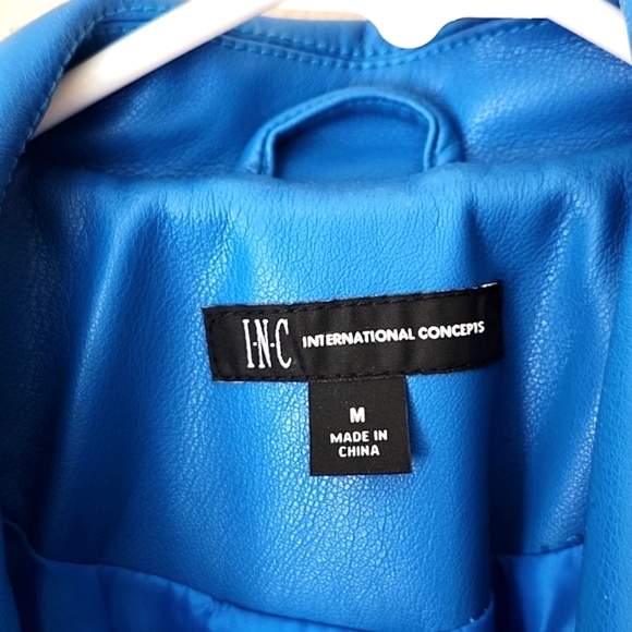Preloved I.N.C. International Concepts Blue Faux Leather Trench Belted Coat M - Picture 5 of 12
